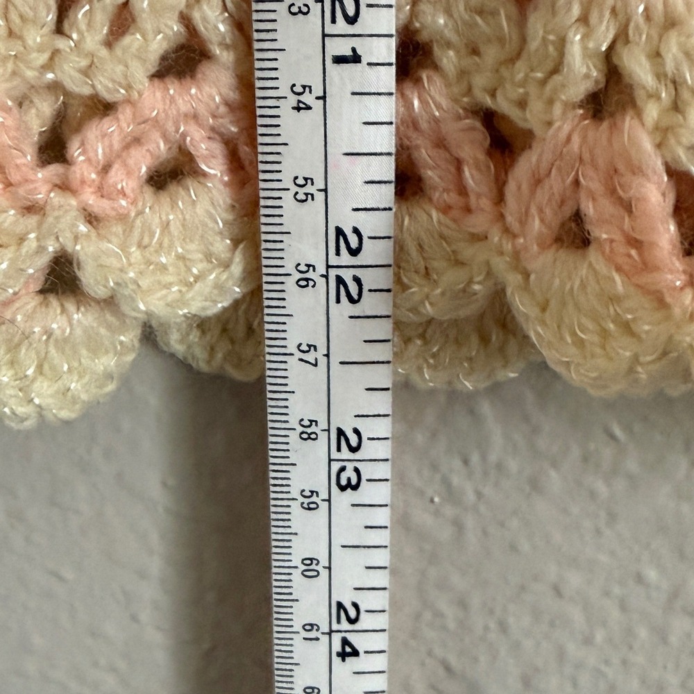 Handmade Coquette Cottage Crochet Cardigan Pastel Pink Ribbon Medium Sweater - Picture 3 of 6